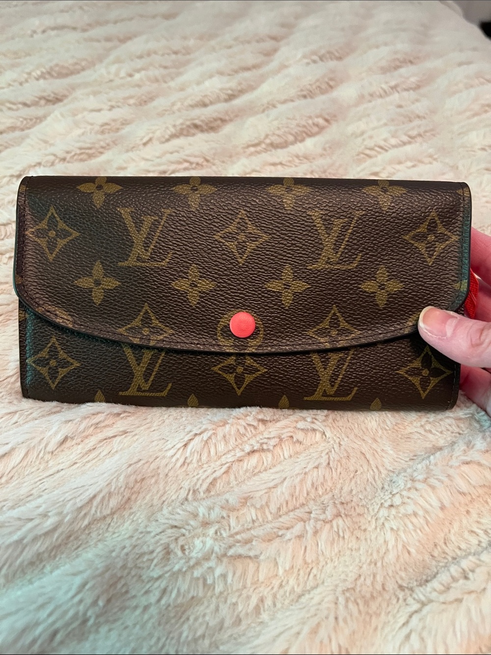 Auth Louis Vuitton Monogram Continental Wallet in Brown with Coral Snap